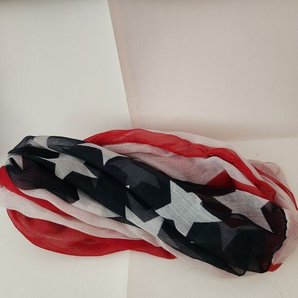 American Flag Infinity Scarf Long & Sheer Old Vintage Look red/white/blue - Picture 5 of 8